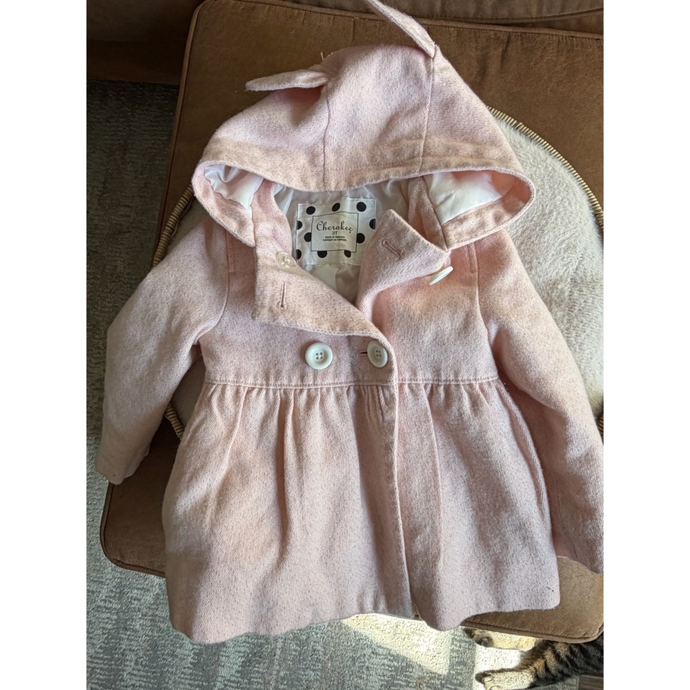 Cherokee Girls 3T Pink Hooded Coat Jacket Cute Ears Winter Toddler